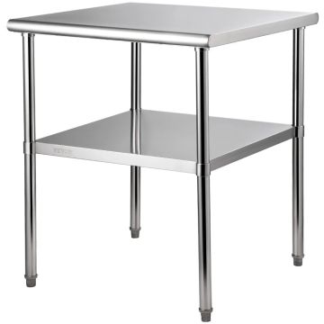 Stainless Steel Prep Table 30x30x36 Inch with Shelf and Legs