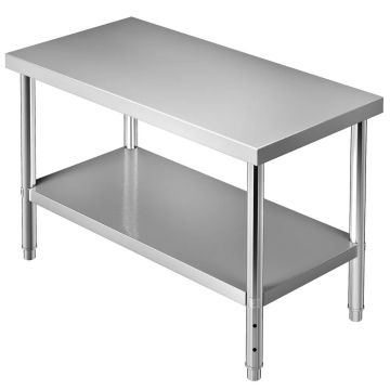 Stainless steel prep table, 48x24x34 inches, 550 lb load capacity