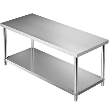 Stainless steel workbench, 183x76x86 cm, adjustable shelf, 250 kg load capacity