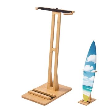 Pionowy stojak na deskę surfingową z drewna z wyściółką, regulowany