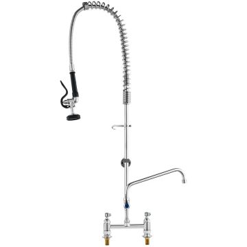 Commercial countertop faucet with pre-rinse spray, brass, 111 cm high, 30 cm spout