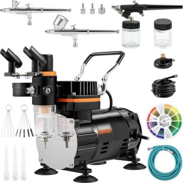 Professional airbrush kit with compressor, dual action