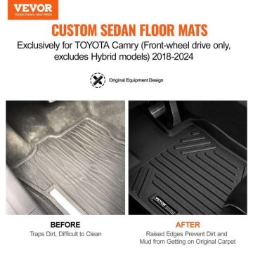 Car mats for toyota camry 2018–2024, 3 pcs., TPE, black
