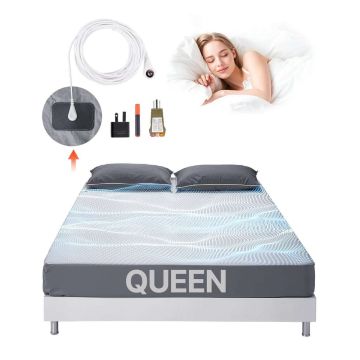 Prześcieradło uziemiające w rozmiarze queen size, bawełniano-srebrne, szare, z przewodem uziemiającym i testerem