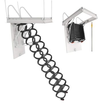 Attic ladder, alloy steel, 660 lb load capacity, for 8.5-9.4 ft ceilings