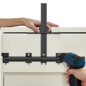Aluminum cabinet handle template with center split, adjustable