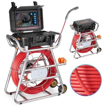 Sewer camera with 10.1" screen, 512 Hz transmitter, IP67, 12 LED lighting, 100 m