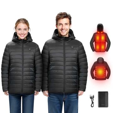 Men's electric jacket with 7.4 V battery, black, 6 heating zones