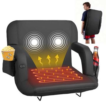 Podgrzewane, przenośne siedzisko stadionowe z wibracjami i kieszeniami, 635 mm