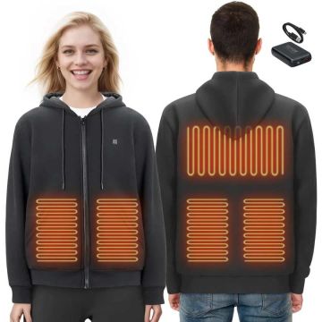 Heated hoodie unisex, 7.4V battery, black, XXXL