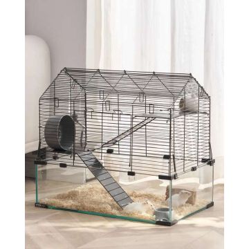 Transparent ventilated hamster cage with water bottle, 23x15x21 cm