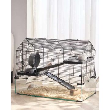 Transparent ventilated hamster cage with water bottle, 29.5x17.3x24 cm