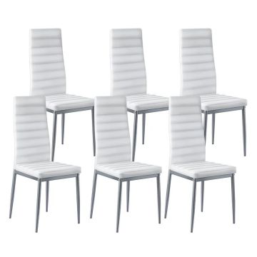 Modern 6-piece leather dining chair set, white legs