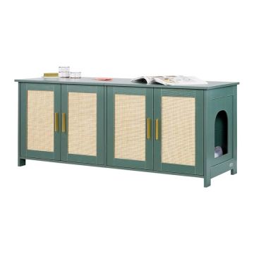 Obudowa kuwety dla kota z drzwiczkami rattanowymi, 120 cm, zielona