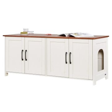 Wooden cat litter box enclosure, 120 cm, brown-white
