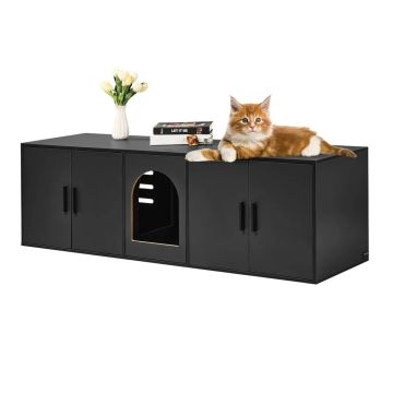 Double cat litter box, wooden black, 147 cm