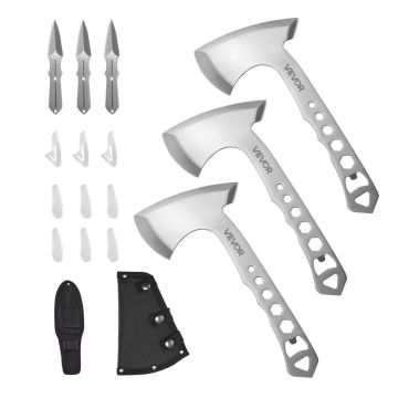 Throwing axes and tomahawks, 3 axes and 3 knives, stainless steel, black case