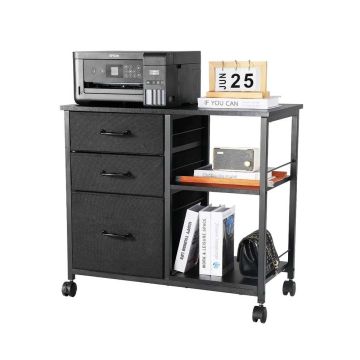 Metal mobile filing cabinet with drawers and shelves, black