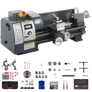 Mini metal lathe 750 W, 8x16 inches, MT3 spindle, adjustable speed