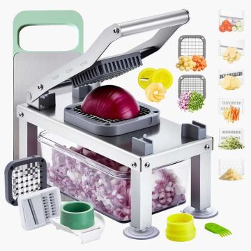 Vegetable chopper-mandoline slicer with 9 stainless steel blades