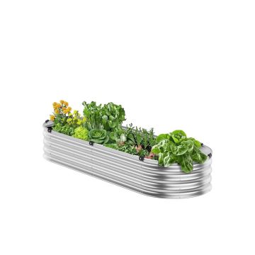 Metal galvanized raised bed, 4x2x1 feet, oval, silver