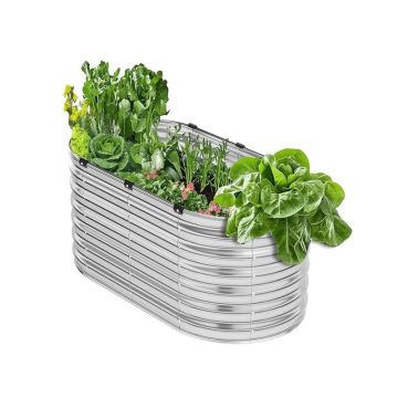 Metal galvanized raised bed, 4x2x2 feet, oval, silver