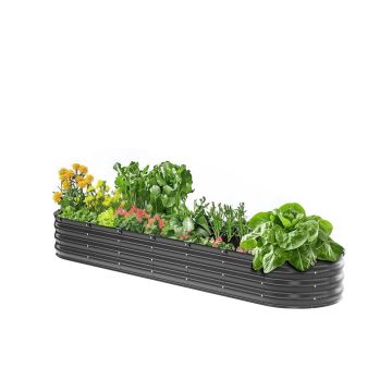 Metal galvanized raised bed, 8x2x1 feet, dark gray, oval, open bottom