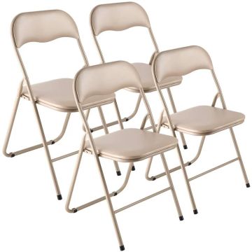 4 folding leather chairs with metal frame, khaki