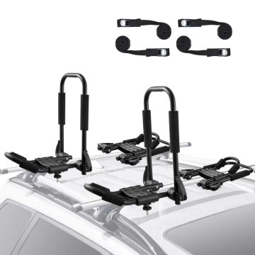 Kayak and surfboard roof rack with J-bars, soft, foldable, car