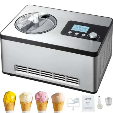 Automatic ice cream machine 1.9 L, electric yogurt and gelato maker, silver