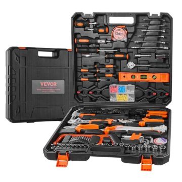 216-piece tool set with case, universal for household repairs