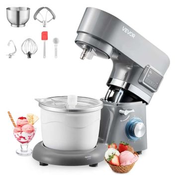 Ice cream maker, 1.7 L, electric with LED display, gray