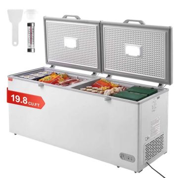 Large freestanding chest freezer, 561 L, with LED, 6 castors