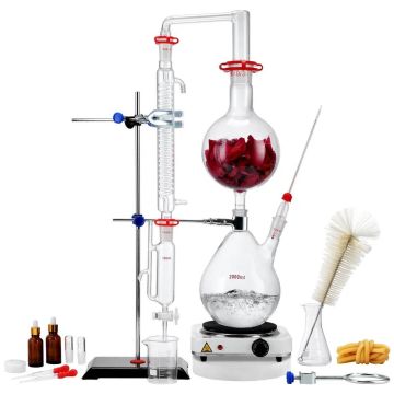 Essential oil distillation set, 2000 ml, 1000 W heating plate, glass containers, 28 pcs.