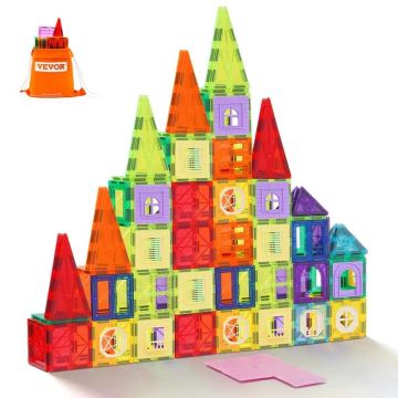 Magnetic tile set for children, 121 pcs., with cars and cards, STEM educational constructor