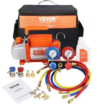 1/5 HP 3.5 CFM Single Stage Rotary AC Vacuum Pump with Gauge Kit for HVAC Air Conditioning, R134a, R1234yf
