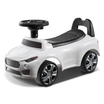 White ride-on push racing car for children 1-3 years old, with musical steering wheel and storage box
