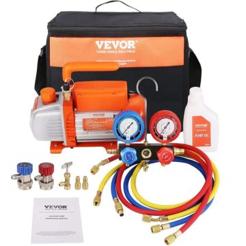Air conditioning vacuum pump and gauge set, rotary, 186 W, R134a/R410a