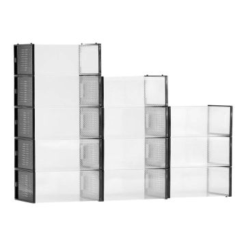 Shoe storage boxes, 12 pcs., plastic, black frame, up to US size 11