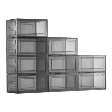 Stackable transparent shoe boxes with magnetic doors, 9 pcs., up to size 13