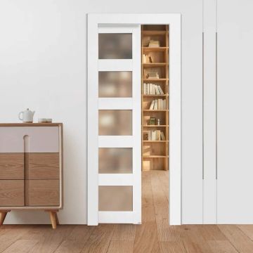 Sliding pocket door, 765x2035 mm, solid wood and frosted glass