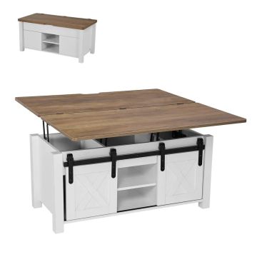 Rustic style 1000 mm liftable coffee table with storage box, brown
