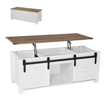 Rustic style lift-up coffee table, 1200 mm, white, with storage compartment