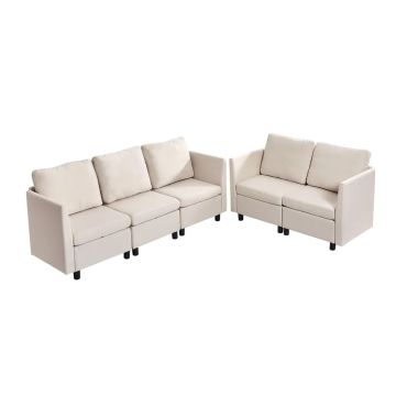 Modułowa sofa narożna 5-osobowa z pojemnikiem, beżowa