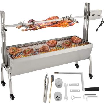 Stainless steel BBQ grill with motor, 132 lbs, for outdoor use