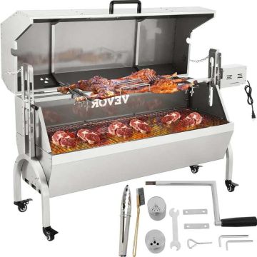 Stainless steel lamb skewer barbecue, 132 lbs, 40W motor, casters