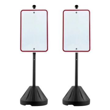 Portable 5-foot cast iron road sign holder with wheels, black