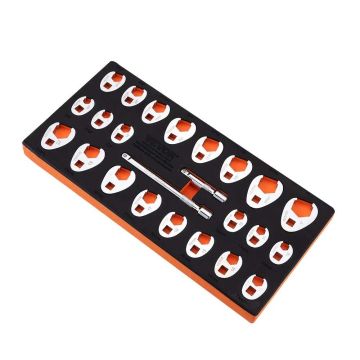 Zestaw kluczy płasko-oczkowych 3/8" ze stali chromowo-molibdenowej, 24 sztuki, SAE i metryczne