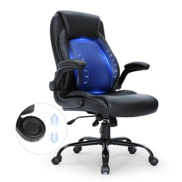 Ergonomiczny fotel biurowy ze skóry PU z podparciem lędźwiowym i składanymi podłokietnikami