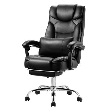 Fotel biurowy, ergonomiczny, z podnóżkiem, skóra PU, czarny